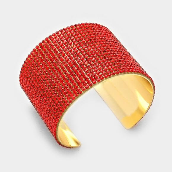 Red Wide Crystal 2" Style Armor Cuff Bracelet - Picture 1 of 2